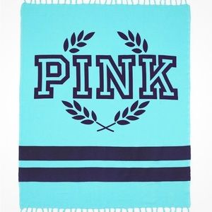 NWT VICTORIA'S SECRET PINK TEAL BLUE FESTIVE PICNIC BEACH LARGE BLANKET